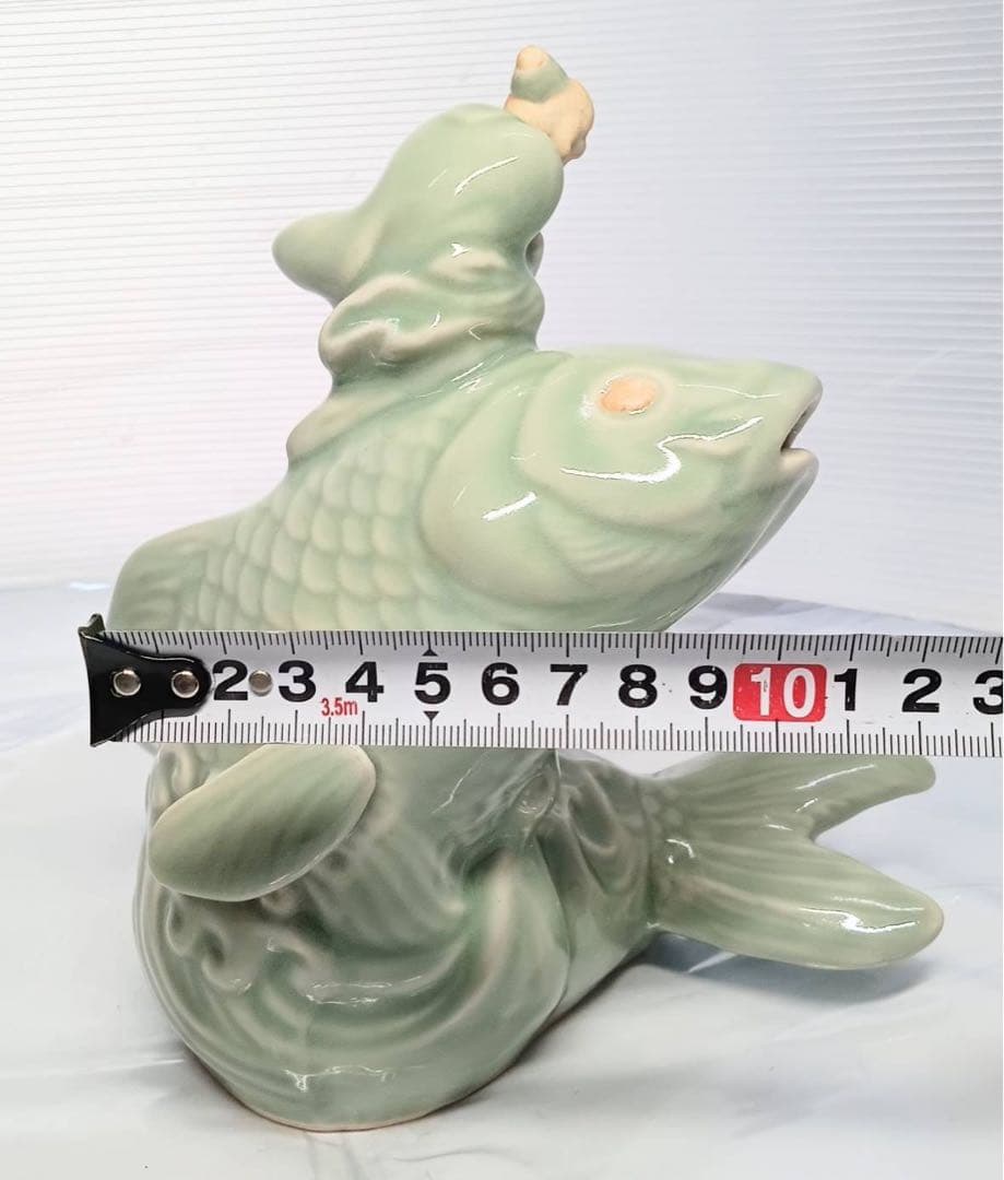 三田焼 青磁 鯉仙人香炉 三田青磁工房 置物 木箱入り 鯉 仙人 骨董