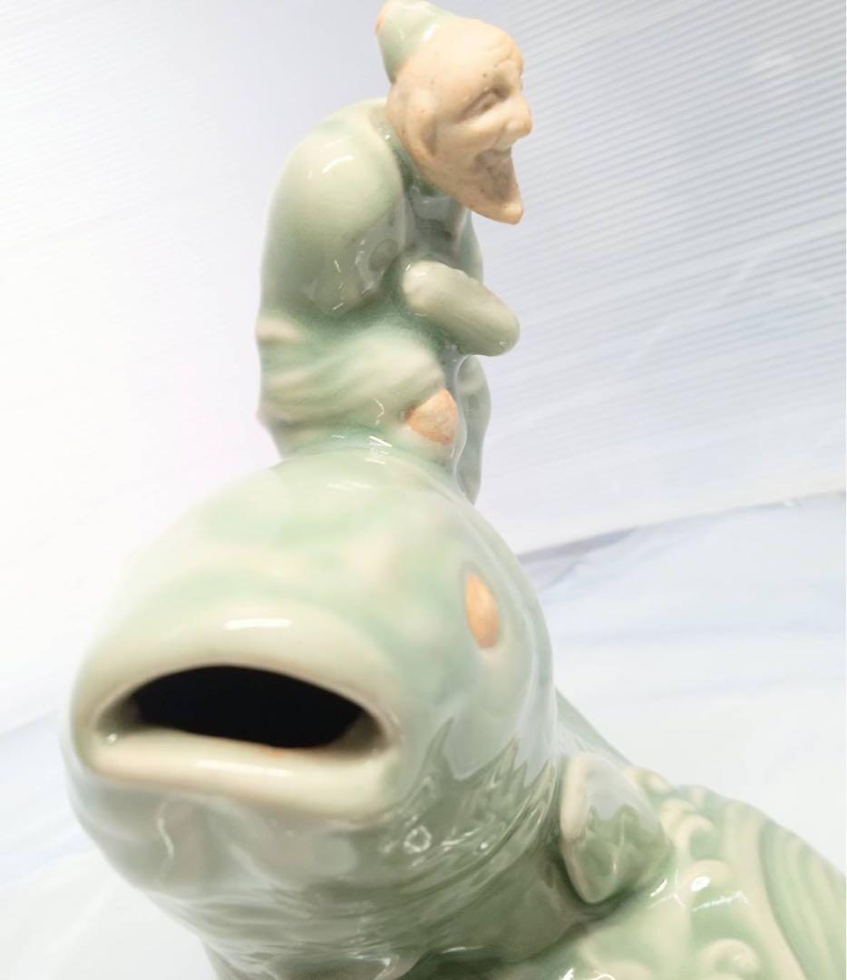 三田焼 青磁 鯉仙人香炉 三田青磁工房 置物 木箱入り 鯉 仙人 骨董