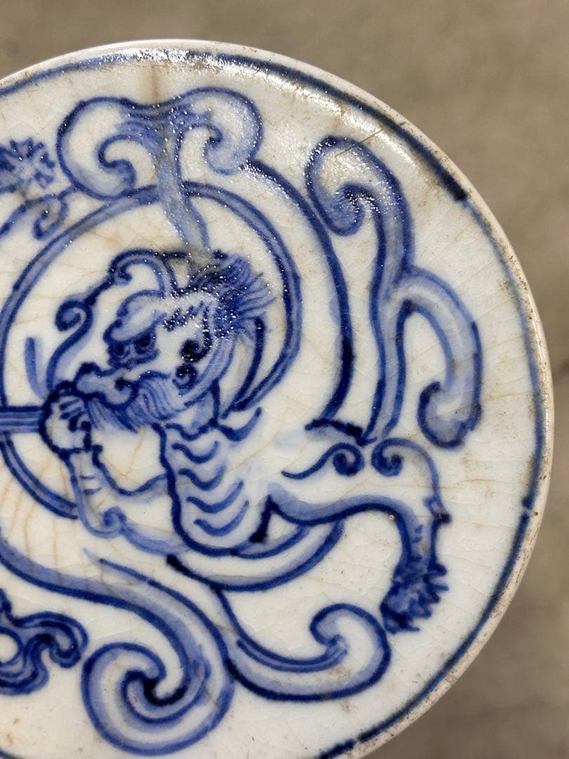 青花染付 龍文 急須台（壺台） 有底款 古陶磁 時代物