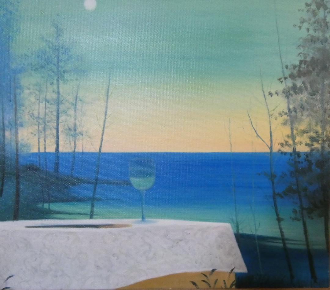 風景画　千住博　海の幸　M10　額付き　手描き　肉筆