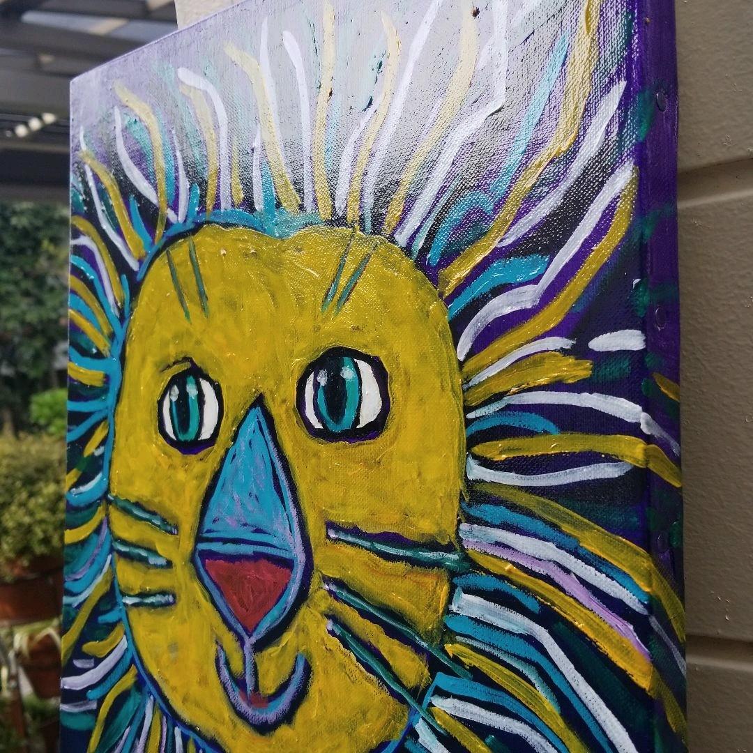 キャンバス油絵　専用　カラフルなたてがみの かわいいライオン