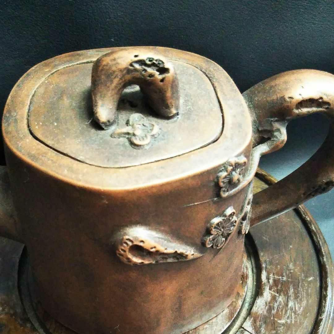 ※中国古美術/朱泥紫砂梅花紋茶壺/(底款:不明)