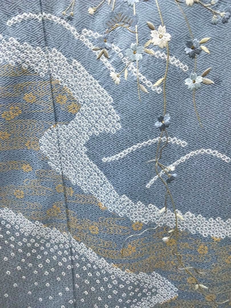 最終値下げ F-295 付け下げ 松 桜 袷 金彩 手刺繍 絞り 正絹 美品
