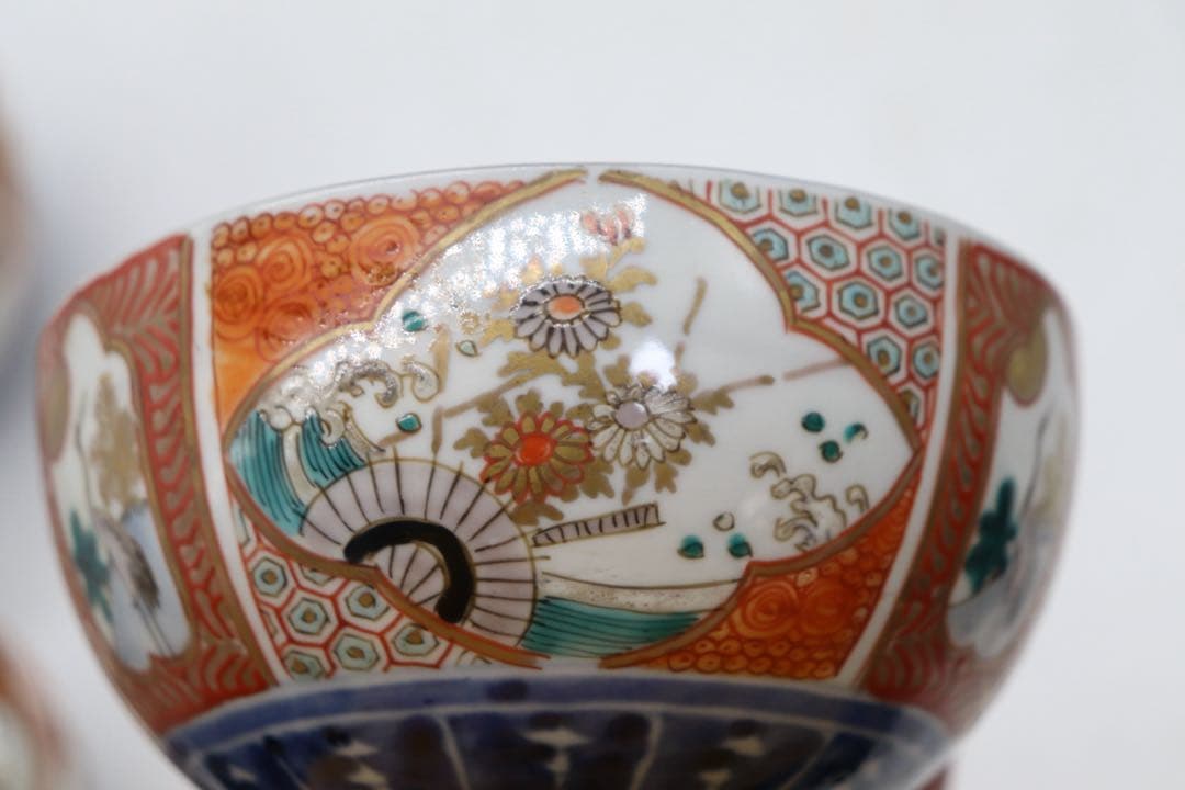 江戸　伊万里錦絵　蓋茶碗5点① アンティーク　送料込み251112