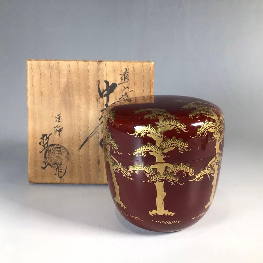 Ｎ５１９　棗　『塗師　哲山作』『溜塗』『遠山蒔絵』『中棗』　共箱　茶道具