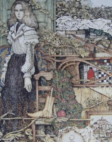 石阪春生、【青い扉と古い木馬〈女のいる風景〉】、希少な額装用画集より