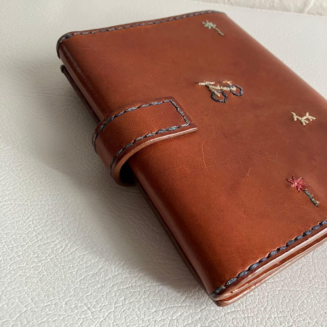 廃盤 希少 HENRY CUIR 折り財布 手帳型 刺繍 レザー ブラウン