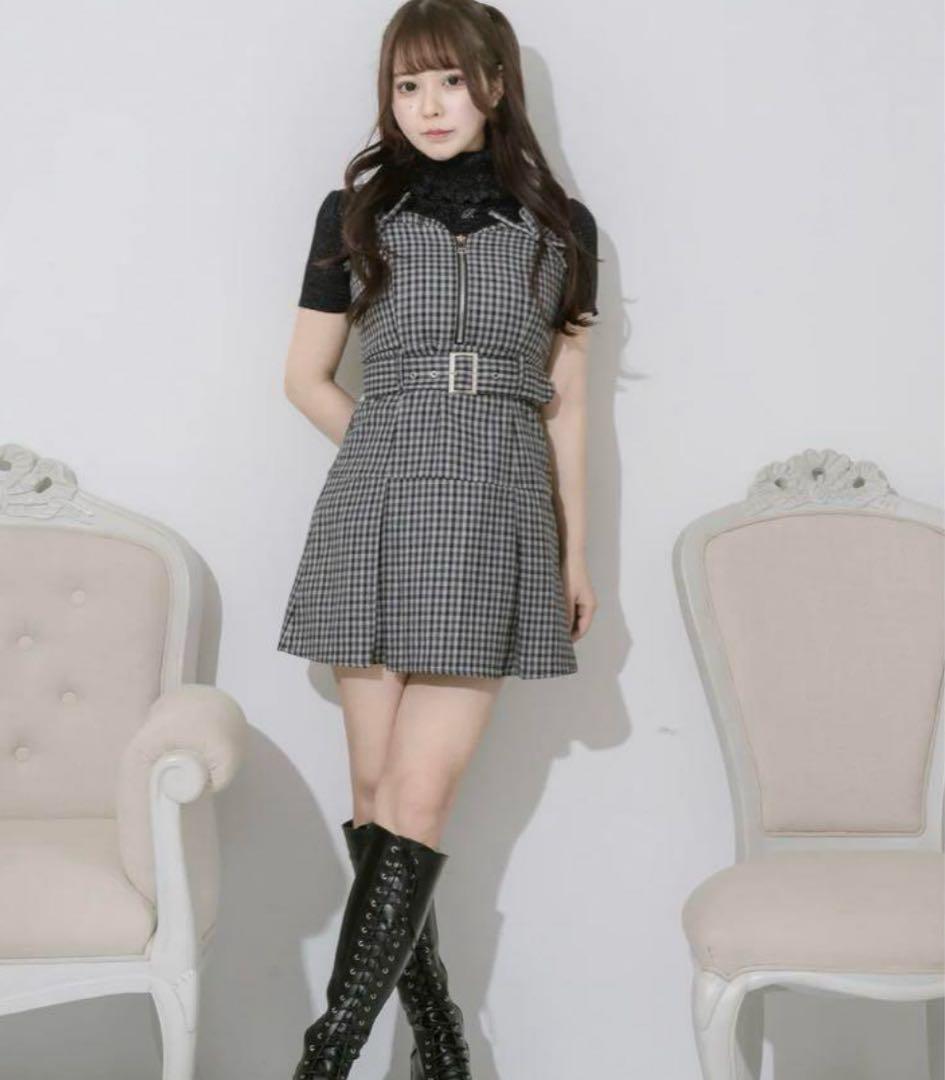 pium フロントファスナージャンパースカート ギンガム