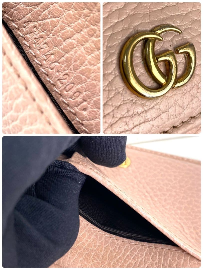 【極美品✨️】GUCCI マーモントシボ革 三つ折財布 ダブルホック