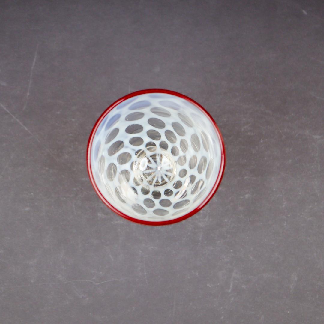 赤縁乳白水玉文 棗型氷コップ 和硝子 ウランガラス