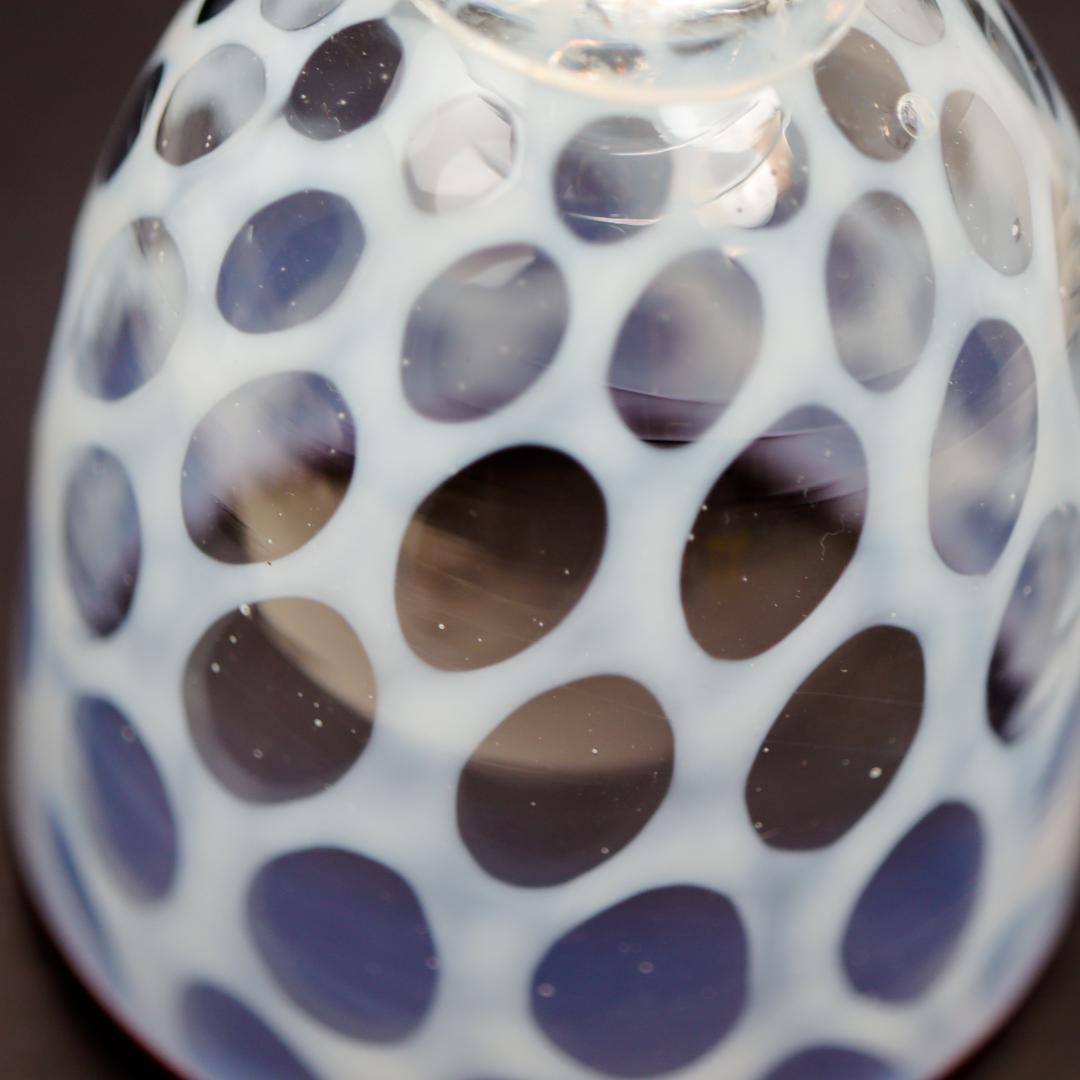 赤縁乳白水玉文 棗型氷コップ 和硝子 ウランガラス