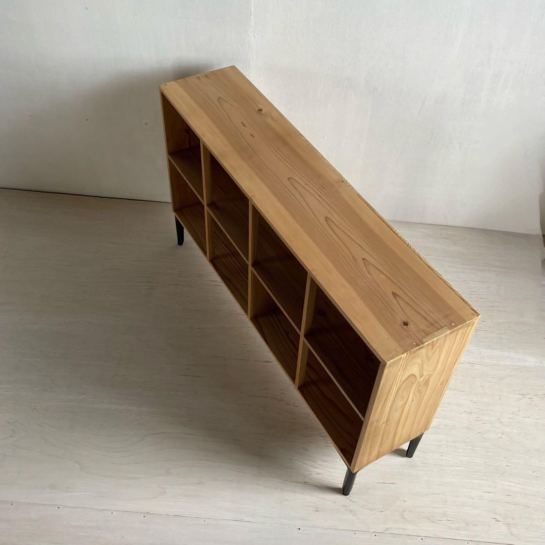 古い木製 オープンラック 鉄脚 木製棚 本棚