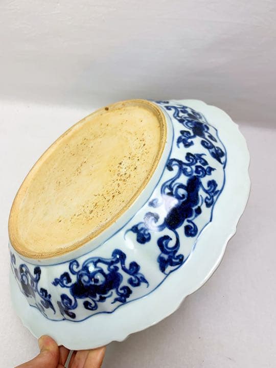 中国古董 北平 故宮保管委員會 重慶金陵 大明宣徳年製 青花染付 蓮文輪花鉢 箱