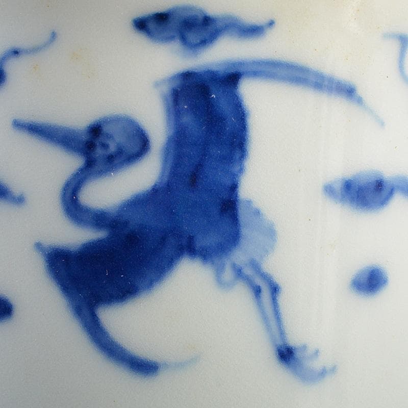 煎茶道具　京焼　平安春峰作　染付雲鶴文　煎茶器　宝瓶　煎茶碗四客　M　R6805