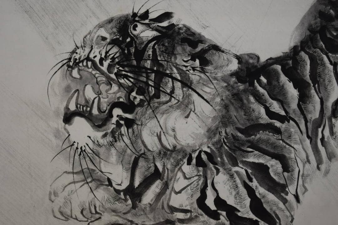 真作/是行/猛虎風雨図/布袋屋掛軸HF-39