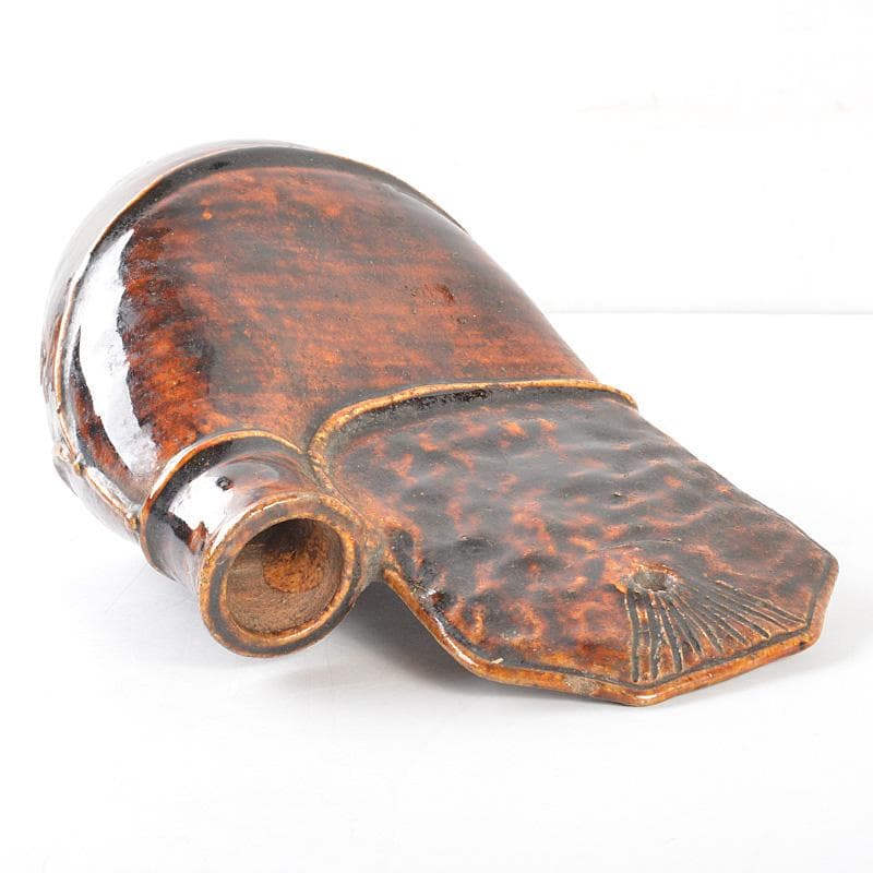 中国　飴釉　扁壷　花器　V　R6385