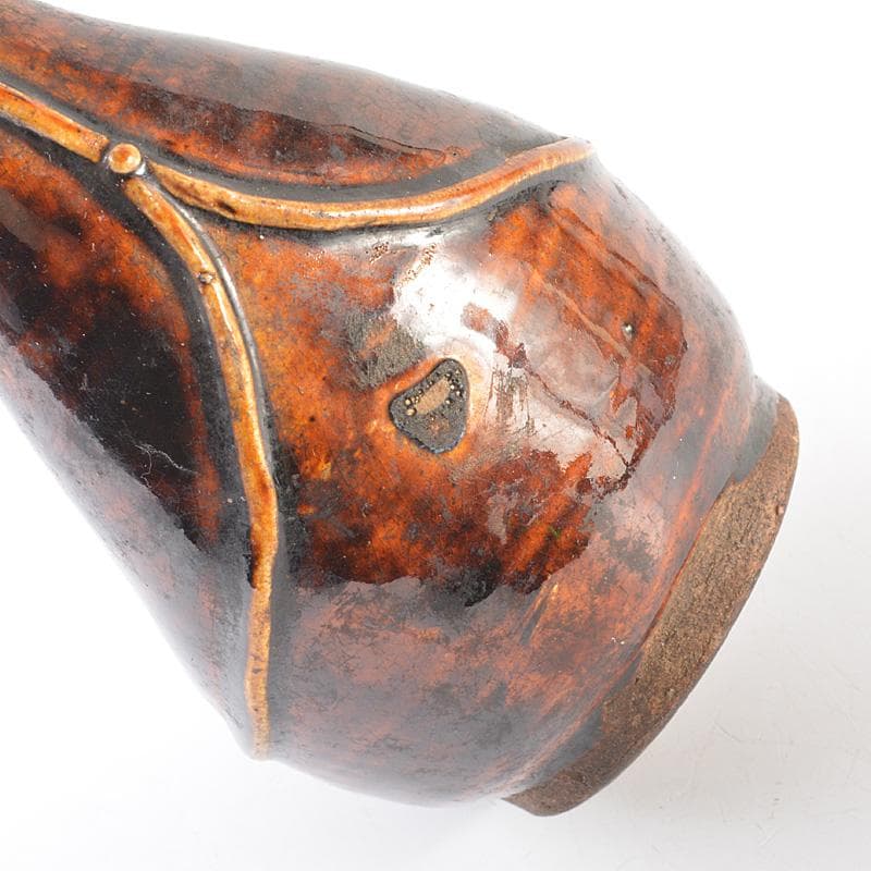 中国　飴釉　扁壷　花器　V　R6385