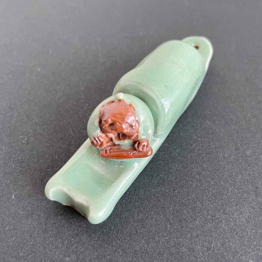 七官 青磁 豆人形 舟上人物式 香炉 香合 唐船 銘有 共箱 茶道具 トキヤロ