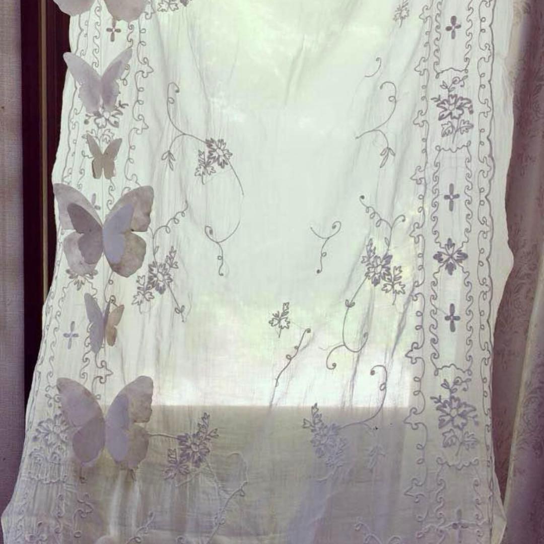 フランスアンティーク　コーネリー　刺繍　カーテン