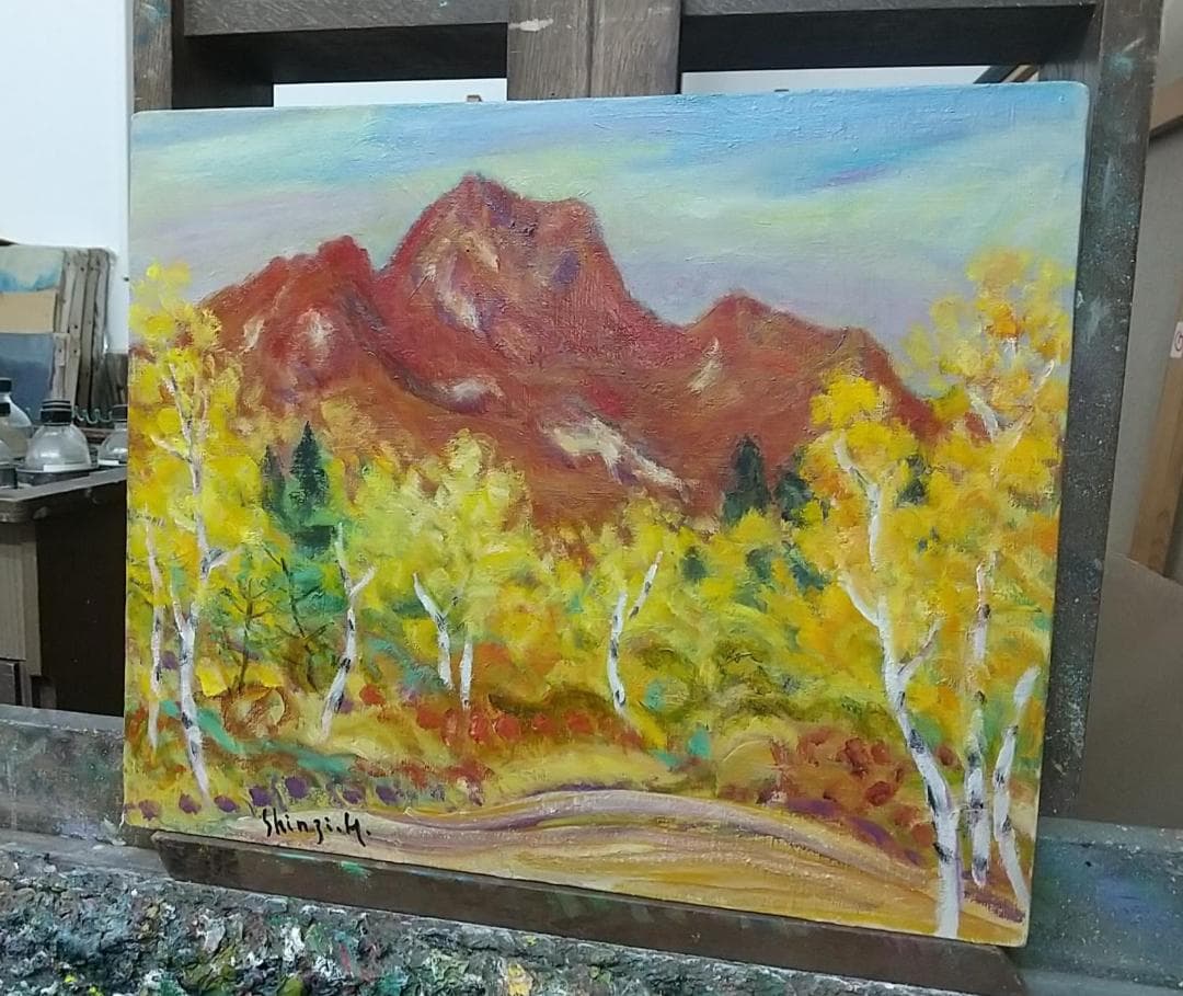 絵画 油絵 F8「妙高晩秋」