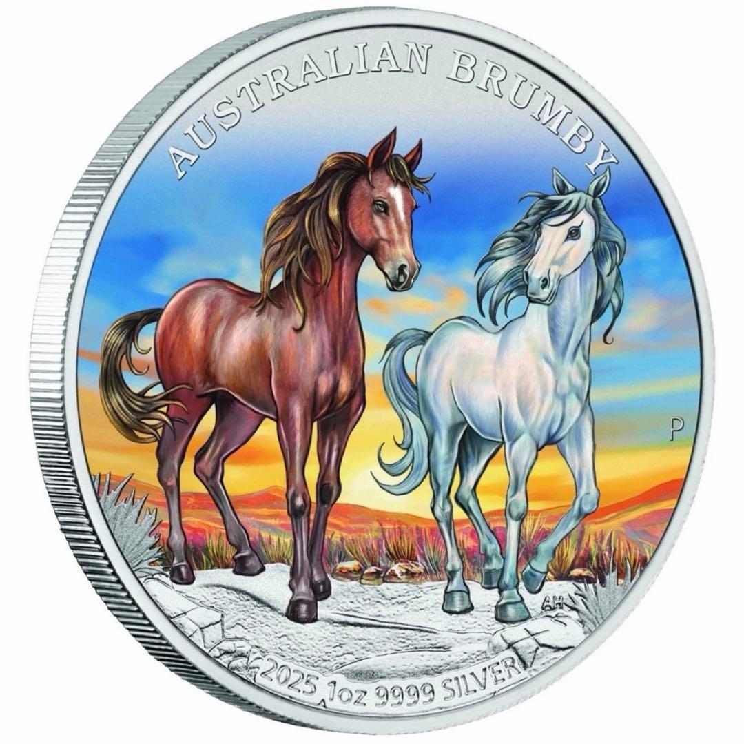 銀貨 ブランビー 野生馬 カラー プルーフ 純銀 保証書 1500枚限定