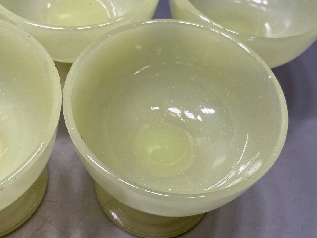 大正〜昭和初期　ウランガラス　氷コップ　5個　イエロー