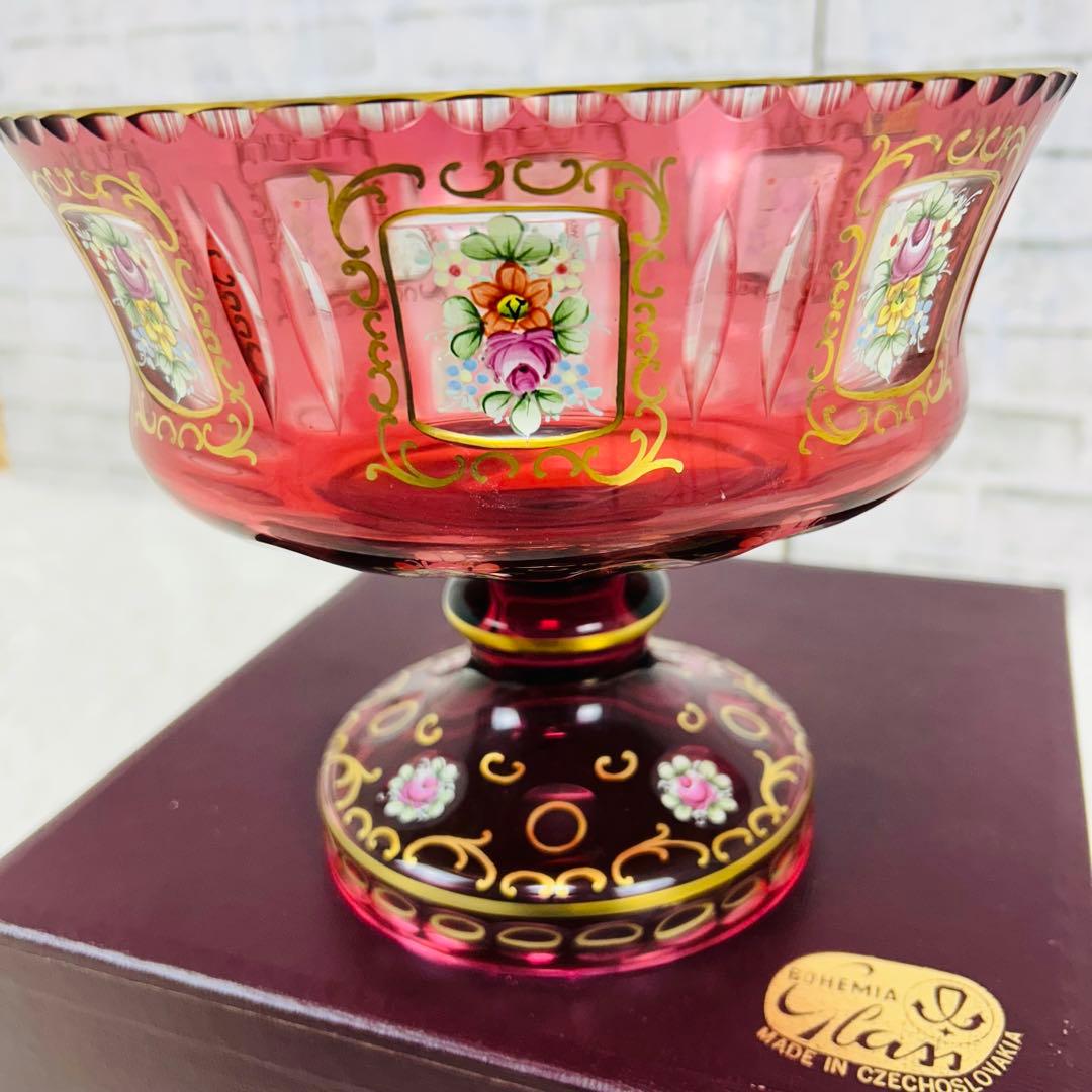 BOHEMIA チェコスロバキア製 ピンクガラス フラワーベース 金彩 グラス