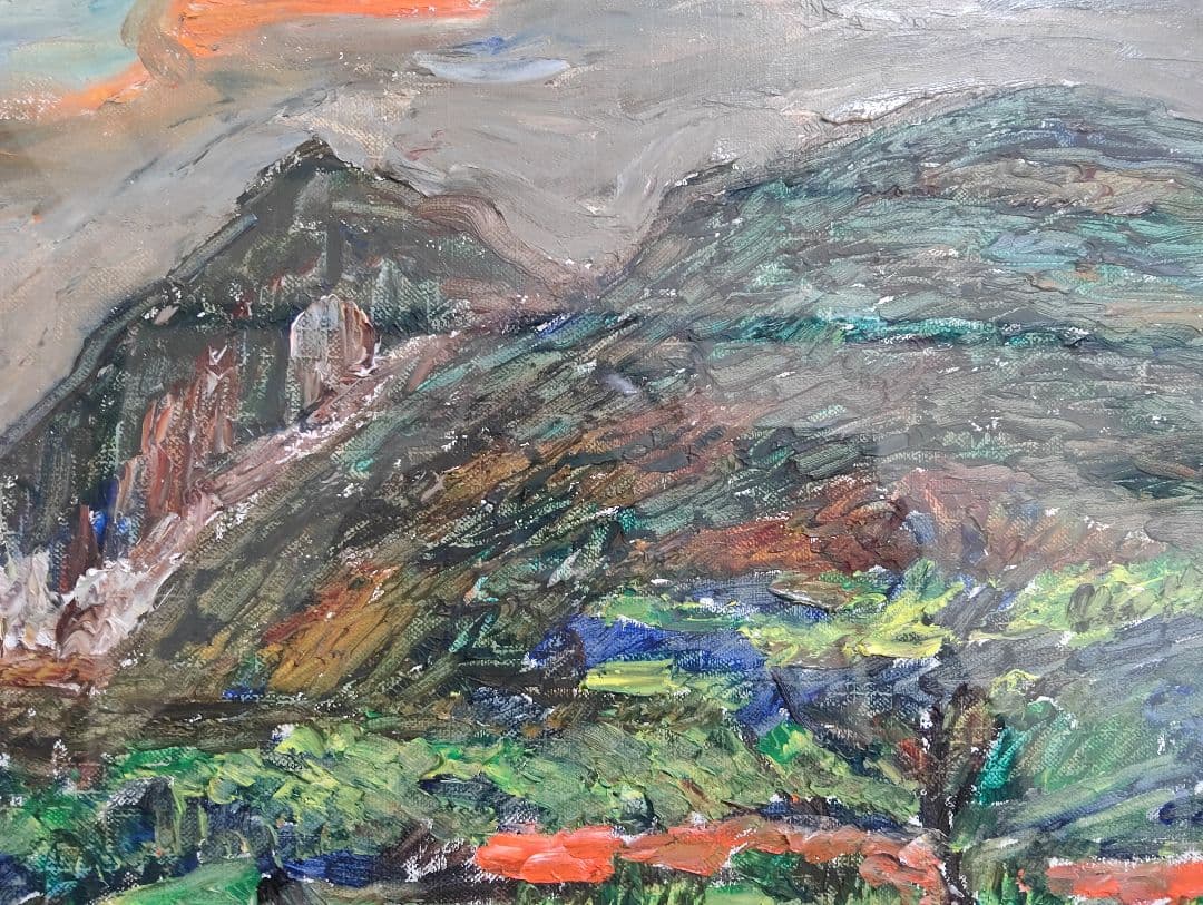 油彩画 小西安夫 エビー高原(韓国岳)