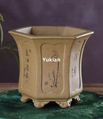 凹面六方鉢 盆栽鉢 植木鉢 小品盆栽鉢 大品盆栽鉢 台湾紫砂の鉢