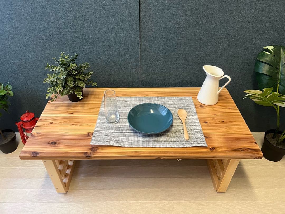 【オーダー】 ローテーブル 和風 木組縦格子 収納付き