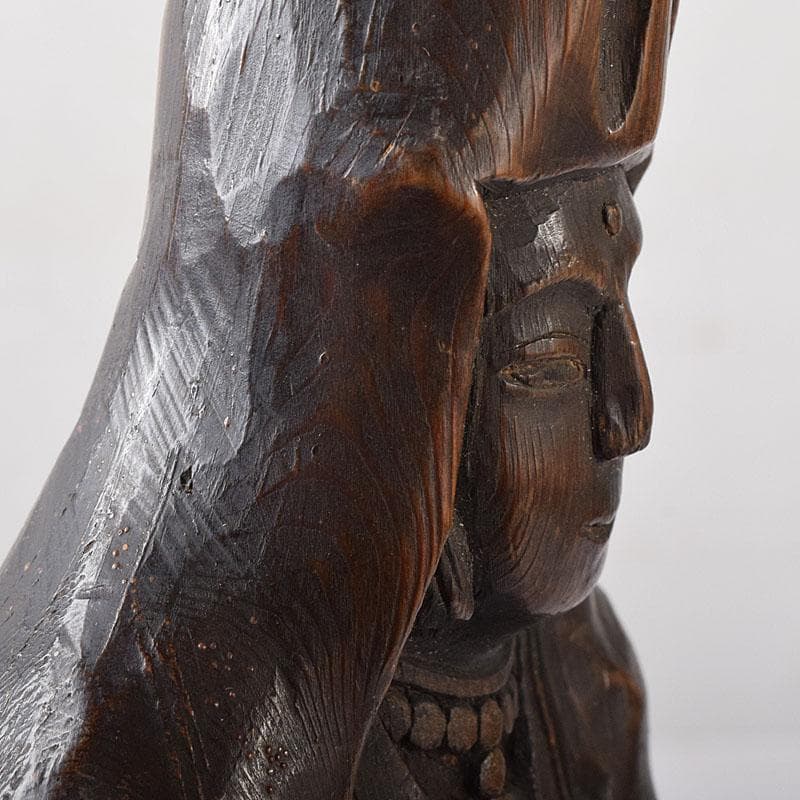 仏教美術　木彫　観音菩薩立像　仏像　在銘　正元作　置物　C　8261