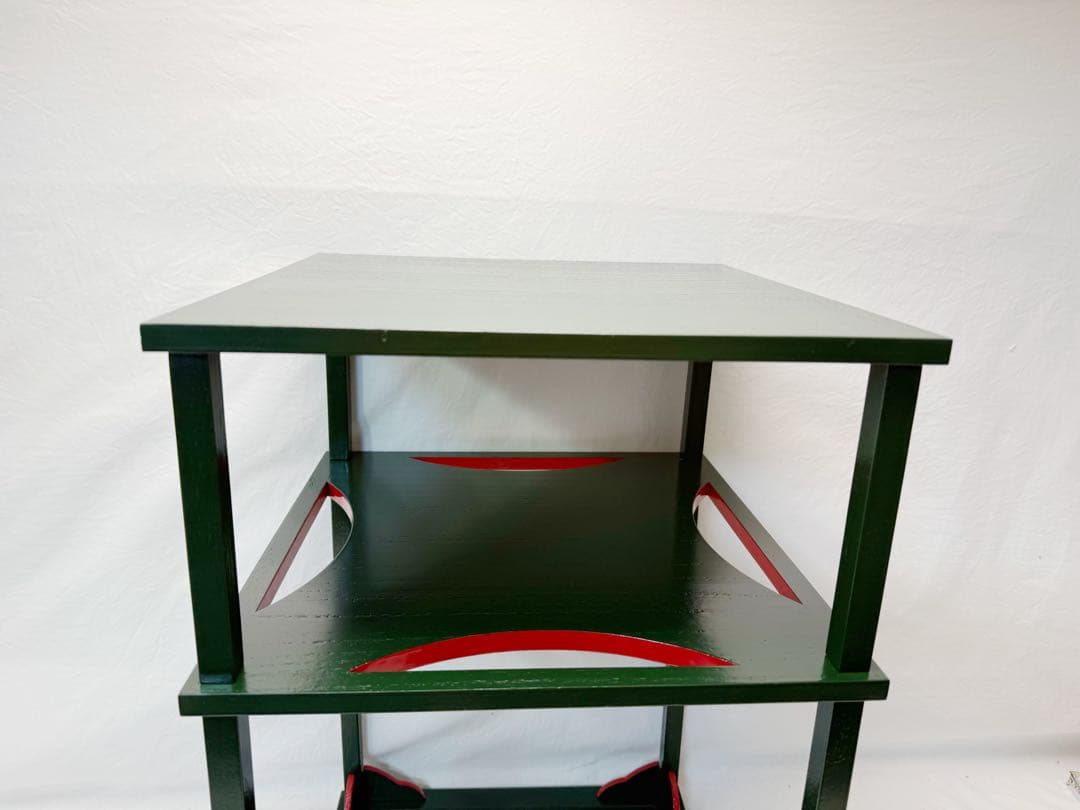 ほぼ未使用 茶道具 碌々斎好写 糸巻棚 二重棚 青漆爪紅 組み立て式 元箱