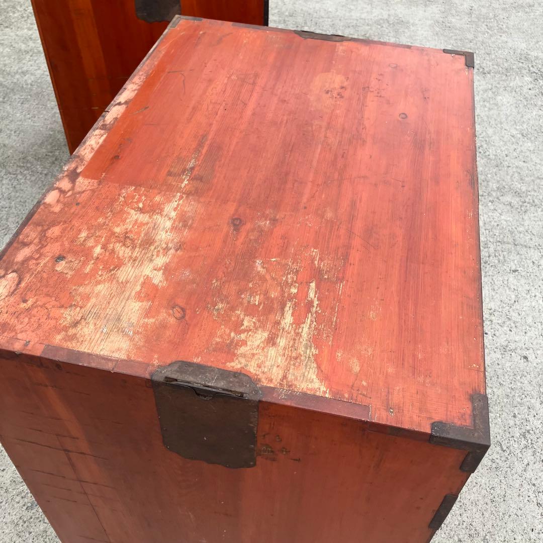 ② 昭和レトロ 古家具 大型 仙台箪笥 4段 引き出し時代箪笥 古家具ビンテージ