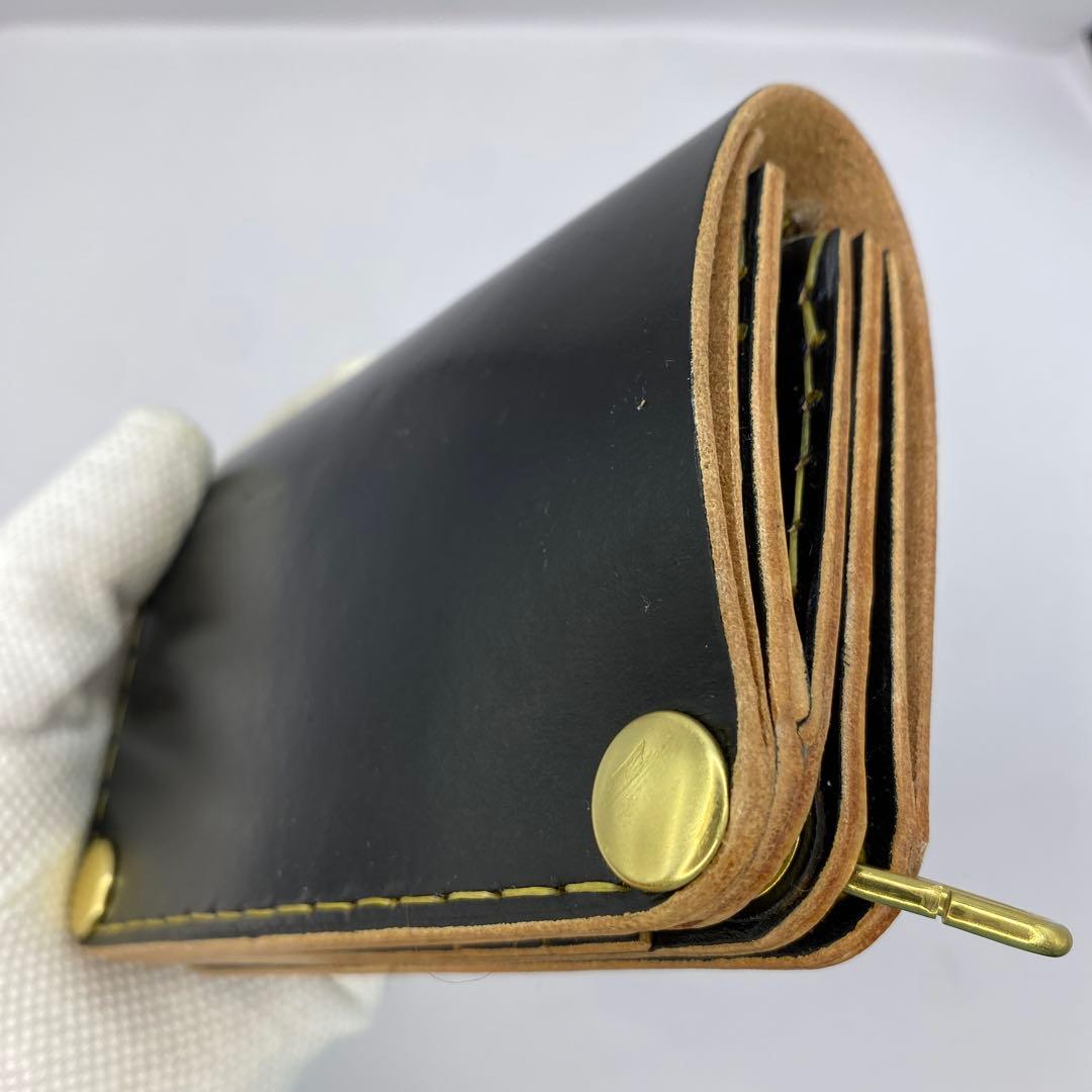 左小銭verお札折らずに収納できる無骨な手染めミドルトラッカーウォレット BTW