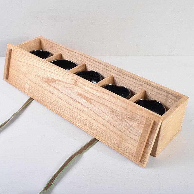 和食器　茶懐石　小杉焼　栄一窯　油滴天目釉　小鉢　五客　共布共箱　V　R9163