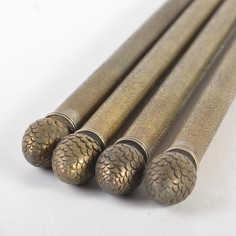 茶道具　黄銅　松笠頭　火箸　2組　時代箱付　C　6069