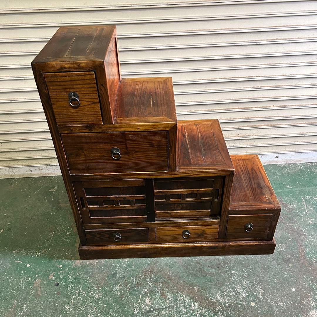 CK5★民芸家具★ 階段箪笥 タンス 飾り棚 小物入 アンティーク レトロ 家具