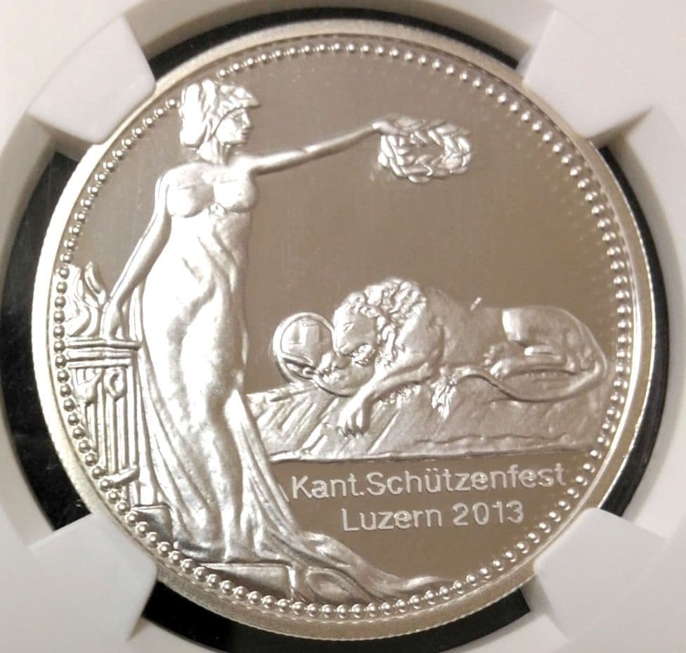 最高鑑定＆稀少『スイス現代射撃祭ルツェルン銀貨』2013年：PF70UC