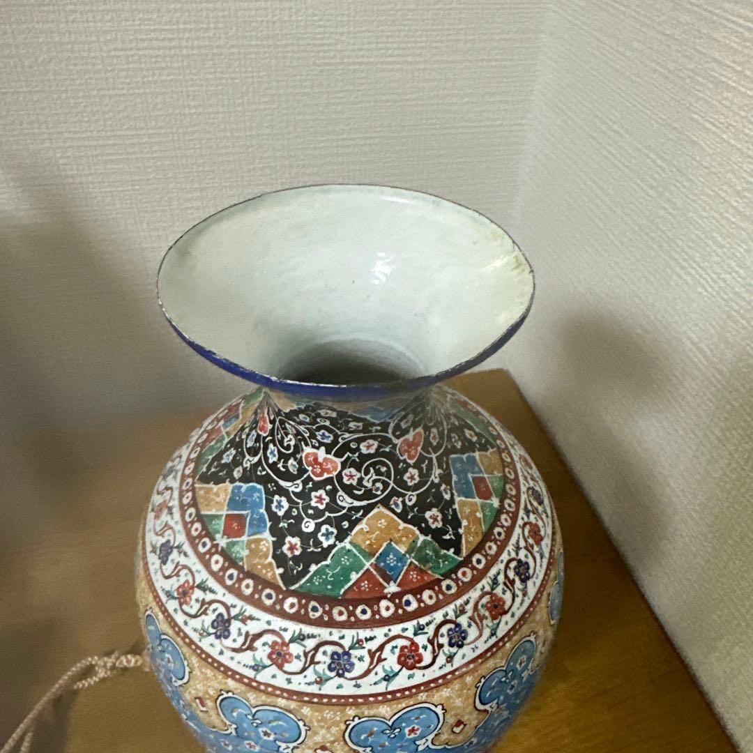 イラン製 ミナカリ 七宝焼 銅製 花瓶 ビンテージ 1970年代 高さ30cm