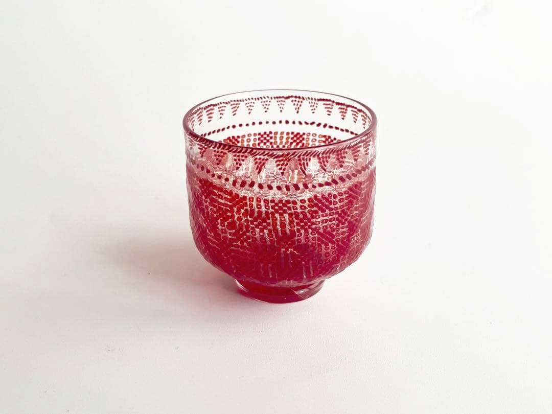 ガラス作家　江波冨士子　茜小紋　盃　酒器　硝子盃　小西潮　sake cup