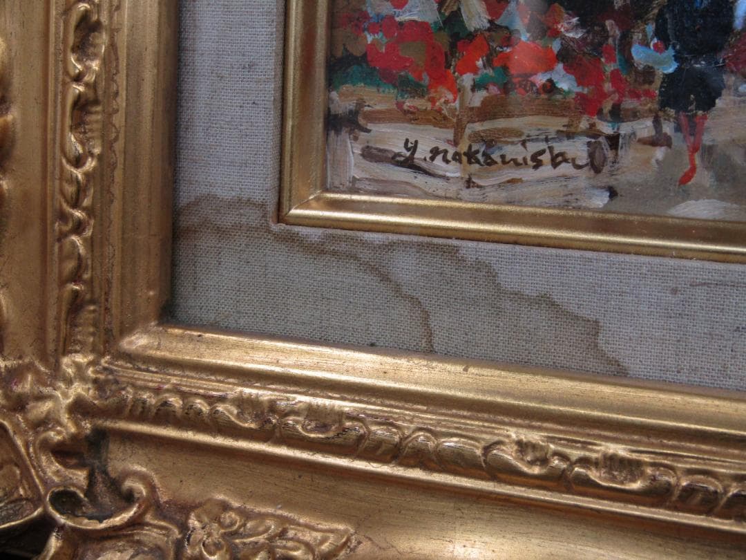 油彩画 中西良招 『買物する人々』F3 サイズ