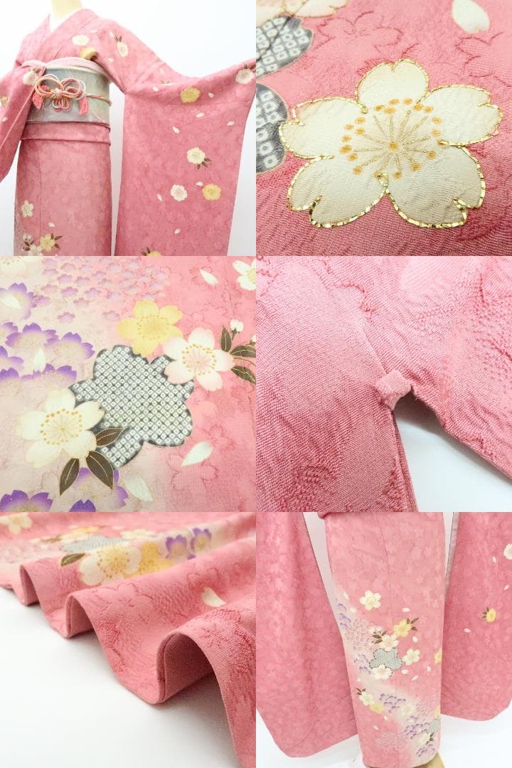 Y2594◇金駒刺繡 桜 手縫い仕立て 成人式 トールサイズ 正絹 振袖 着物