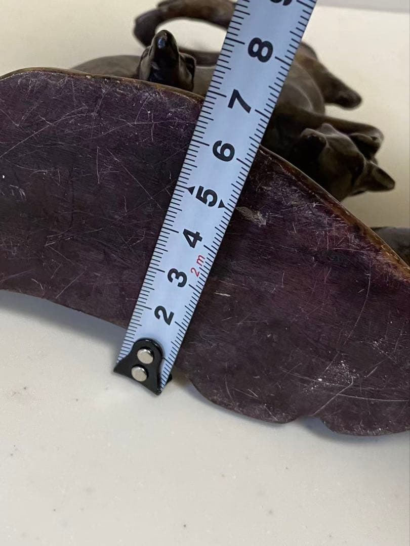 中国美術 希少黄斑石 親子鹿彫刻 置物 年代不明