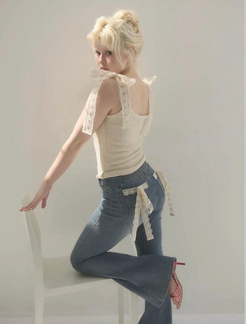 即日発送アイボリーCotton ribbon tank andmary