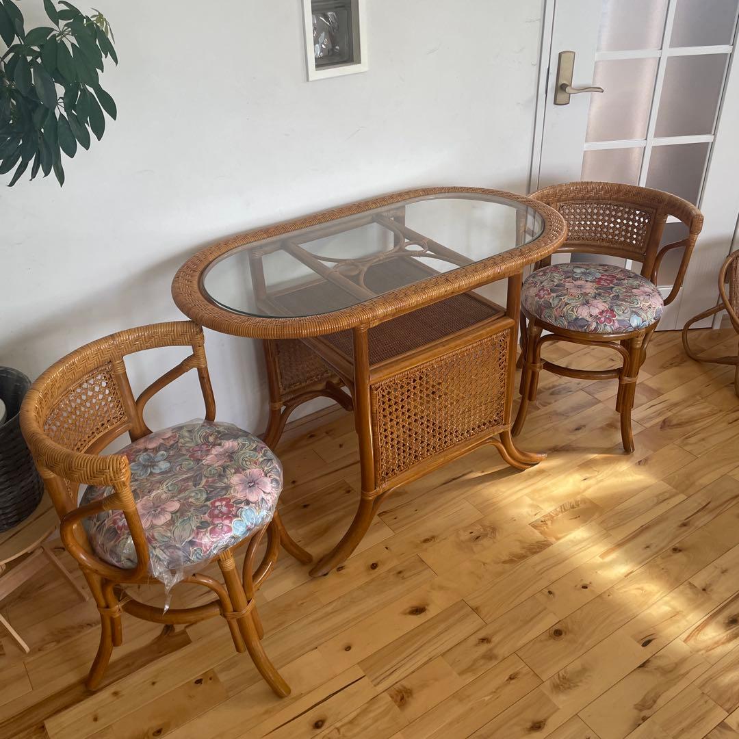 かけぼこラタン テーブル 籐 ダイニングテーブル ビンテージ アジア