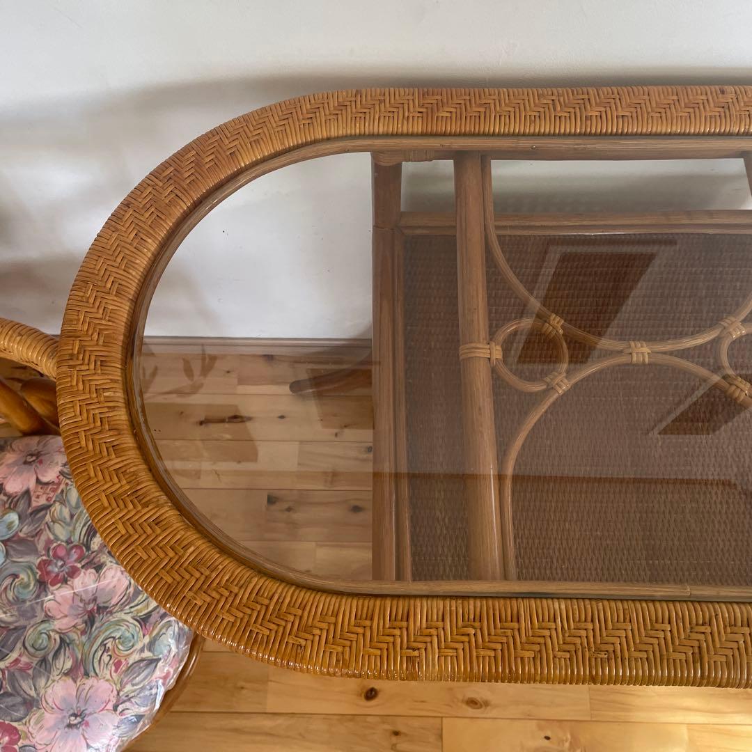 かけぼこラタン テーブル 籐 ダイニングテーブル ビンテージ アジア