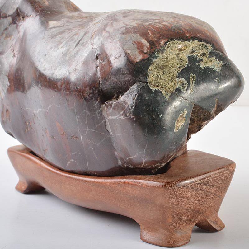 天然石　鑑賞石　菊花石　置物　重さ約1917g　唐木台付　C　R7334