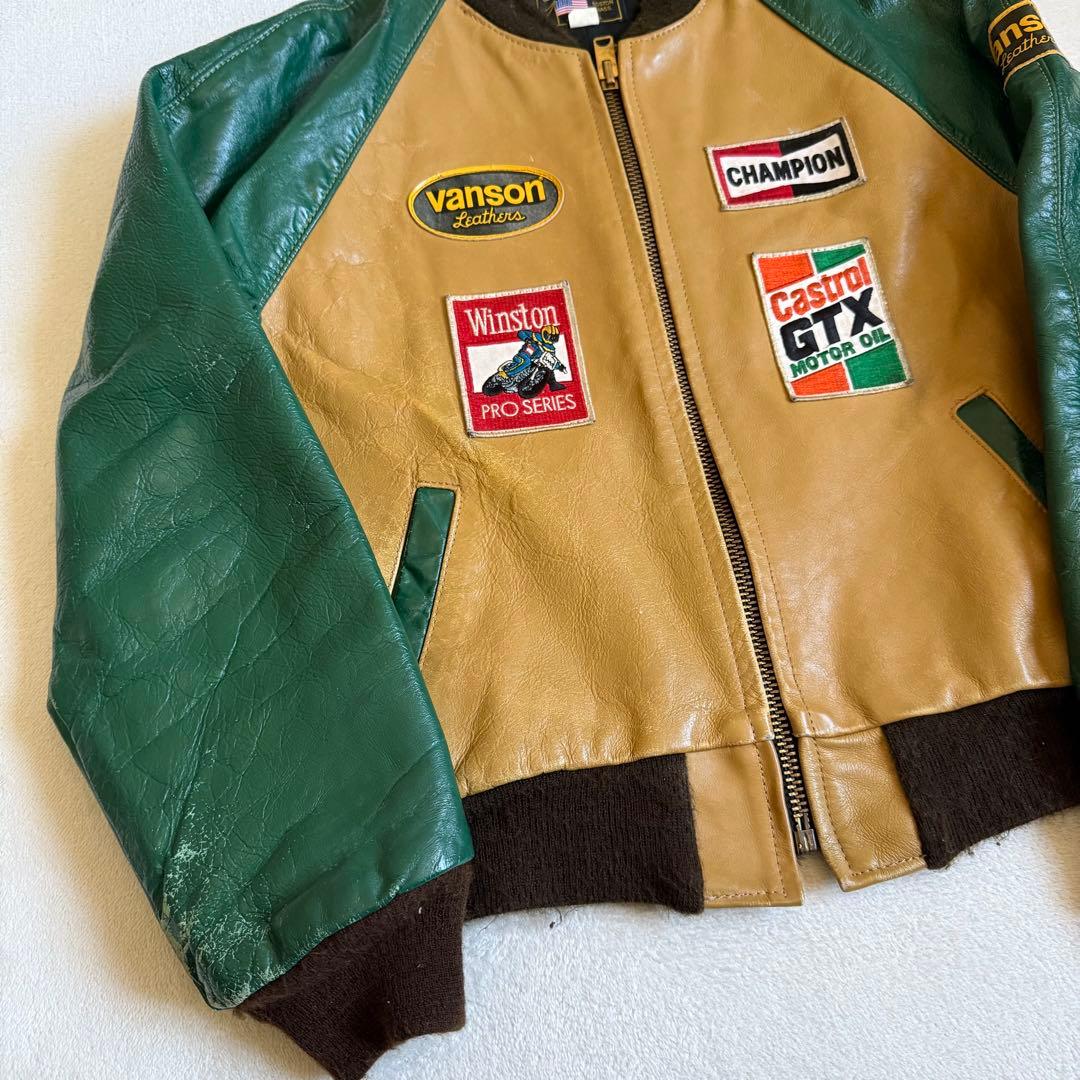 VANSONレザージャケット グリーン ワッペン 42