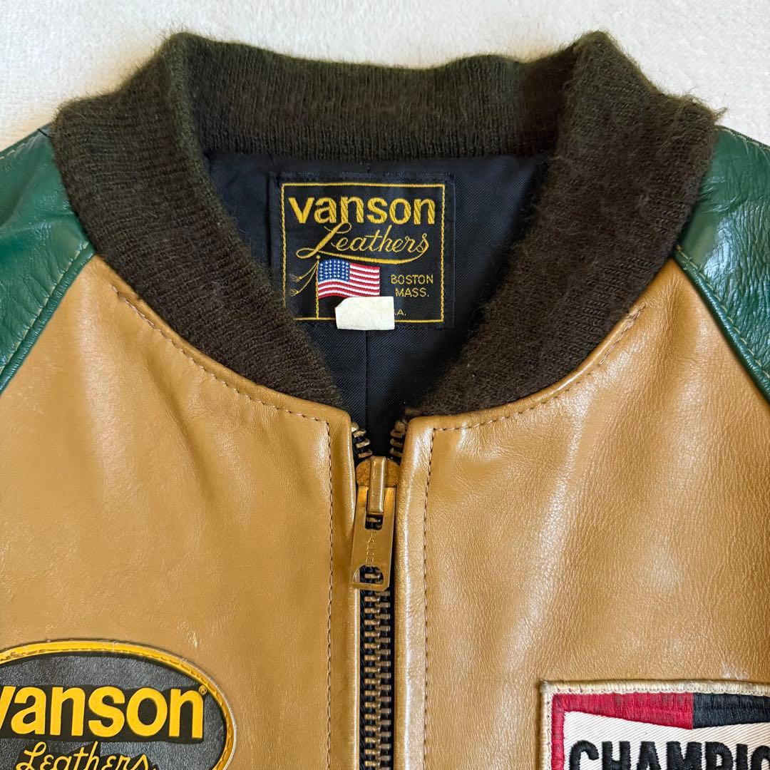 VANSONレザージャケット グリーン ワッペン 42