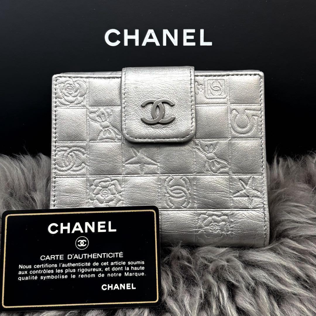 【美品✨】シャネル 財布 アイコンライン Wホック 二つ折 SV
